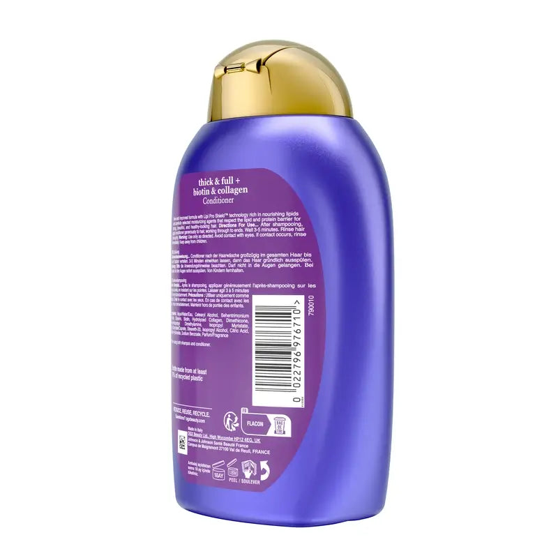 Condicionador OGX Sem Sulfatos, Biotina e Colagénio, Cabelo Volumoso e Saudável, 385 ml