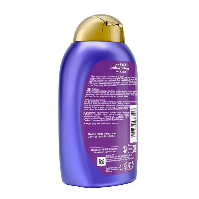 Condicionador OGX Sem Sulfatos, Biotina e Colagénio, Cabelo Volumoso e Saudável, 385 ml