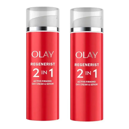 Olay Regenerist 2 em 1 Active Firming Day Cream & Firming Serum, embalagem de 2 x 50 ml