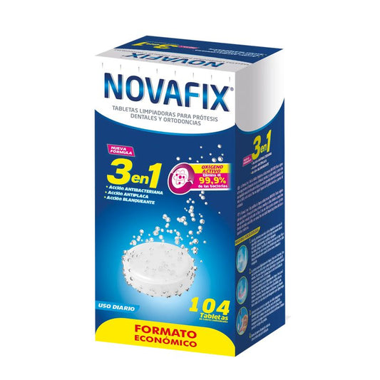 Novafix 3 em 1 Comprimidos de Limpeza, 104 Comprimidos