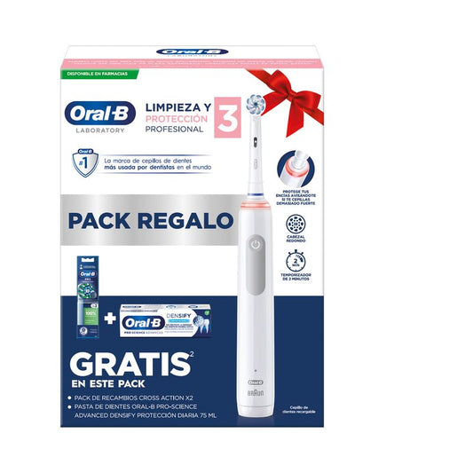 Pack Oral-B Professional Escova de dentes eléctrica 3 + pasta de dentes Densify + 2 cabeças de escova