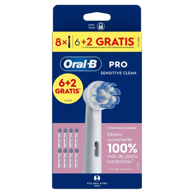 Oral-B Braun Sensitive Clean Refil, embalagem com 6+2 unidades