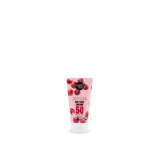 Organic Shop Cranberry + Antioxidant Sunscreen Creme de Dia para o Rosto Spf50, 50 Ml