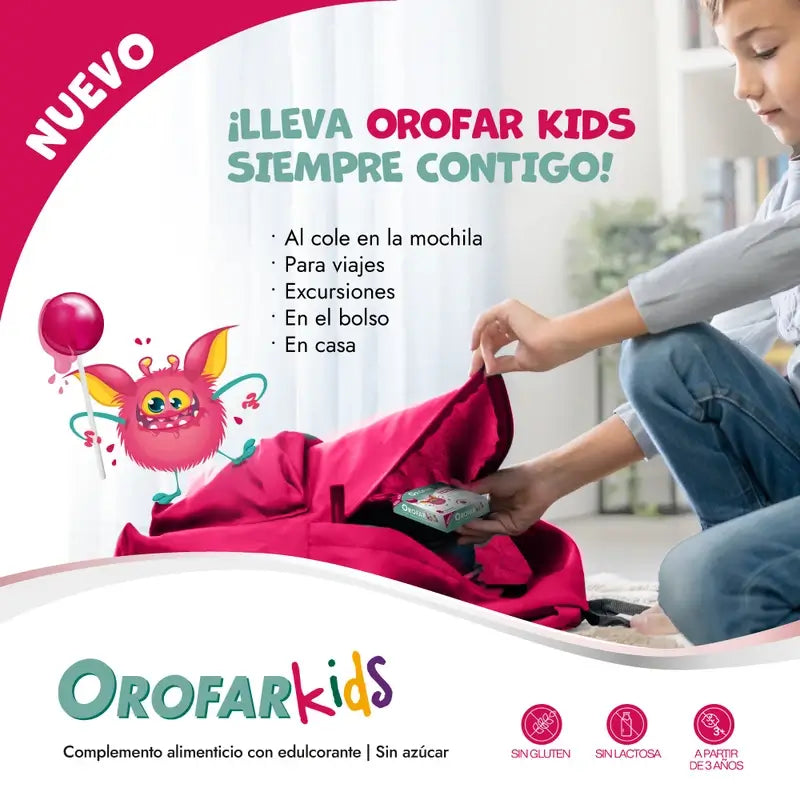 Orofar Kids Pirulitos de framboesa sem açúcar para a garganta, 8 pirulitos