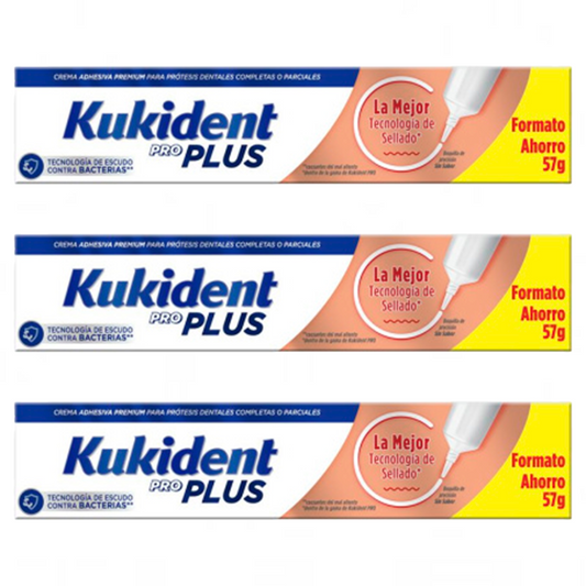 Kukident Triplo Pro Creme Adesivo com Efeito Selante para Dentaduras, 3 x 57 Gr