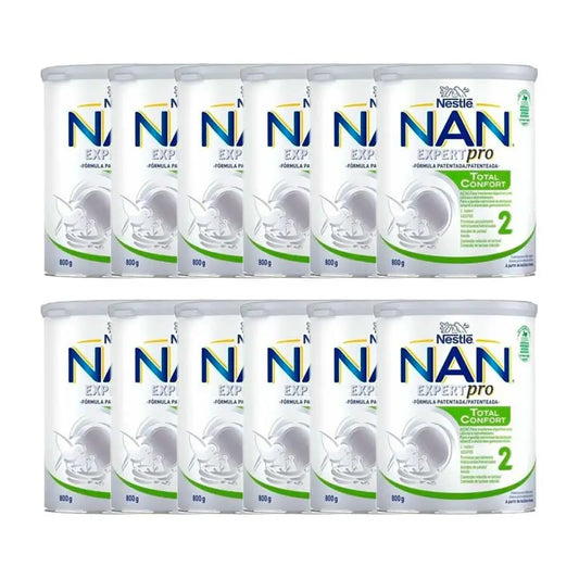 Embalagem 12 X Nan Comfort 2 Leite para bebés, 800 g