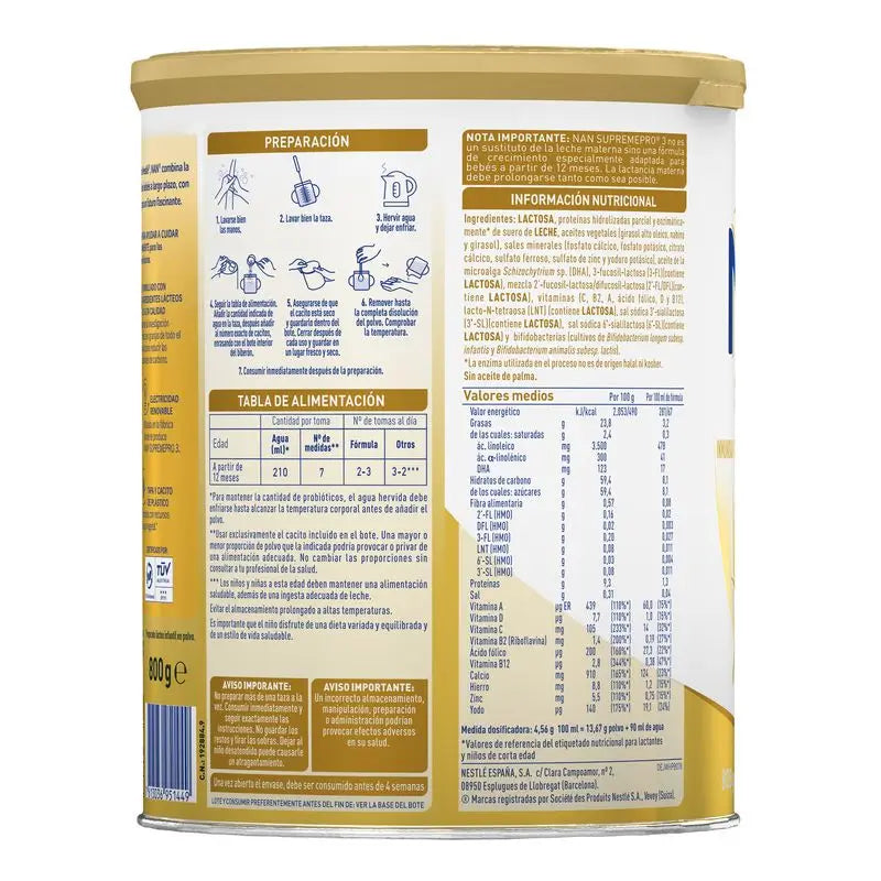 Leite para Crescimento Nestlé Nan Supreme Pro 3, 12X800g