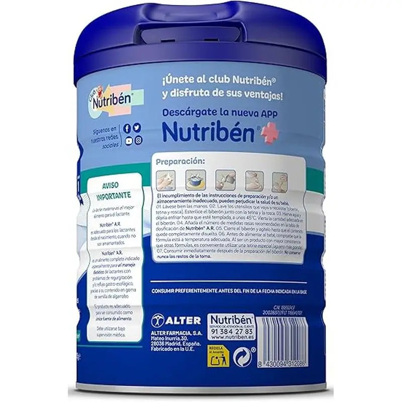 Nutribén AR Leite Anti-Refluxo e Anti-Regurgitação, 12 X 800 gramas