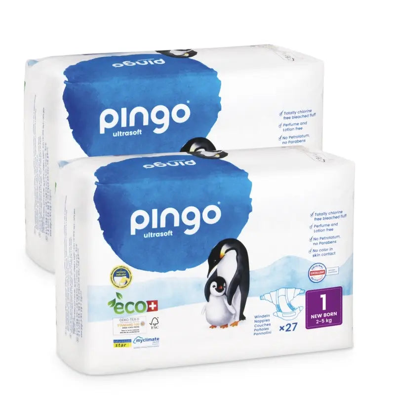 Pingo New Born Fralda Ecológica Tamanho 1, Embalagem 2 X 27 unidades.