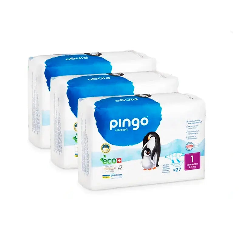 Pingo New Born Fralda Ecológica Tamanho 1, Embalagem 3 X 27 unidades.