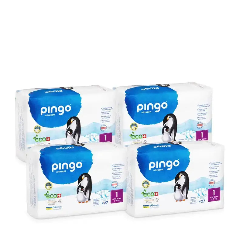 Pingo New Born Fralda Ecológica Tamanho 1, Embalagem 4 X 27 unidades.