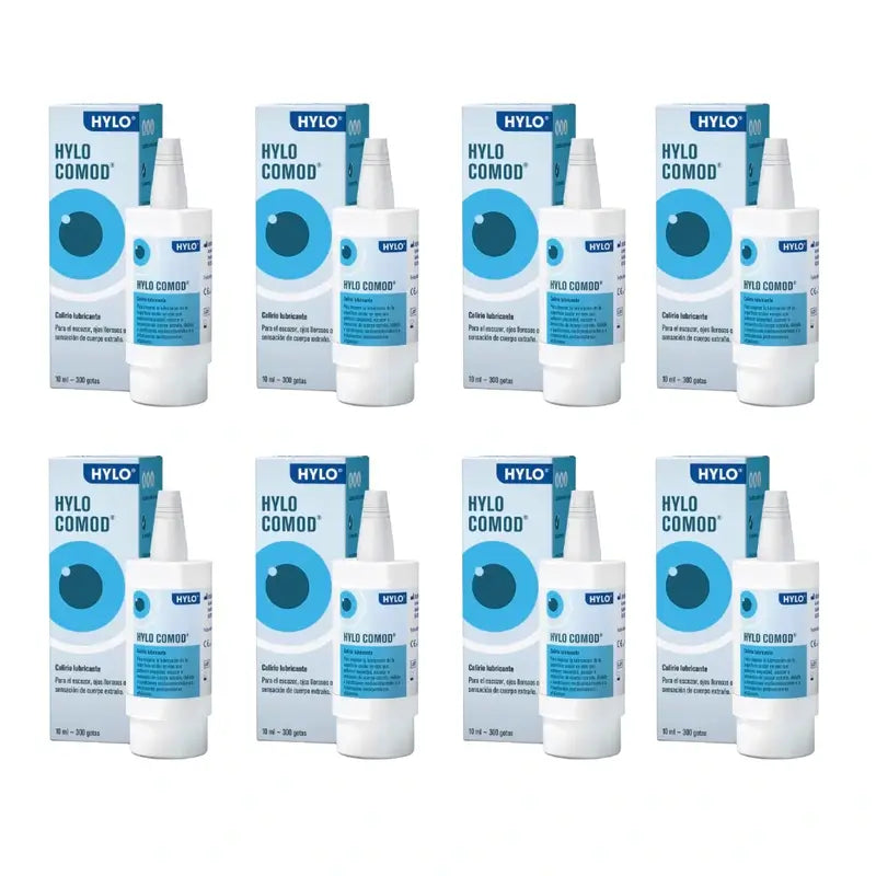 Hylo Comod Eye Drops 10 ml, embalagem de 8