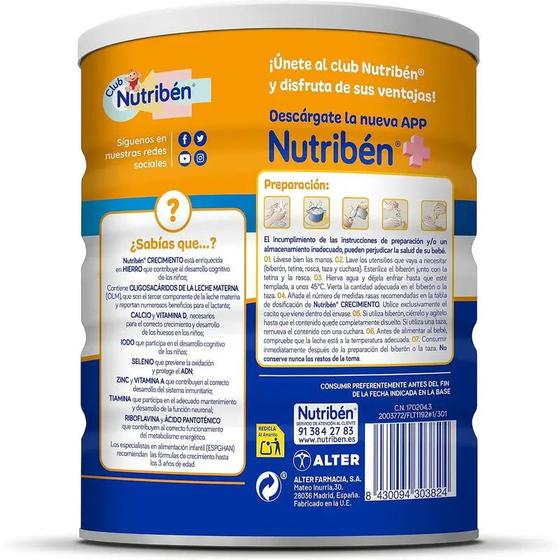 Nutribén Growth Pro+ 3 Leite, 6 X 800 gramas