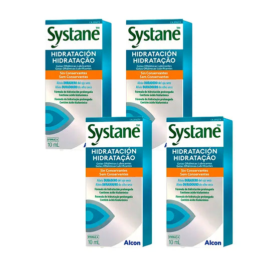 Systane Daily Moisturising Eye Drops, embalagem de 4 x 10 ml
