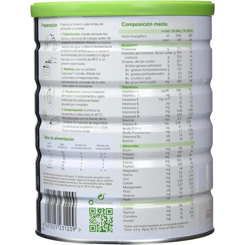 Capricare 1 Leite para Bebés, embalagem de 8 x 800 g