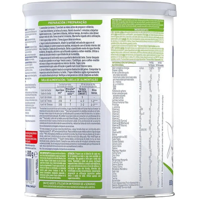 Leite para bebés Nestlé Nan Total Comfort 2, embalagem de 8 x 800 g