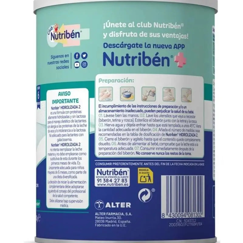 Nutribén Leite Hidrolisado 2 Continuação, 8 X 400 g