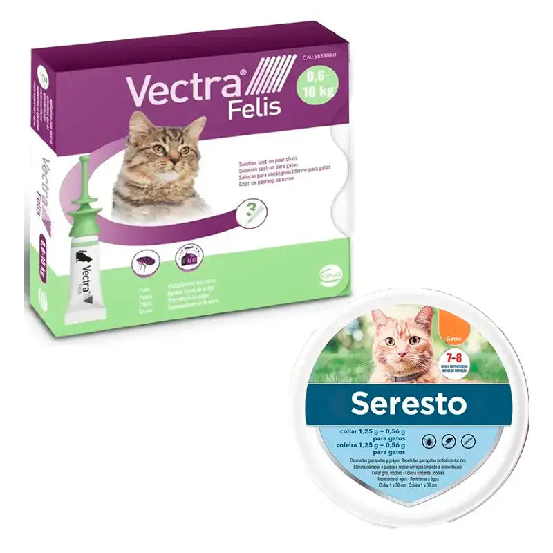 Vectra Felis + 3 Pipetas + Coleira Seresto, Embalagem Gatos