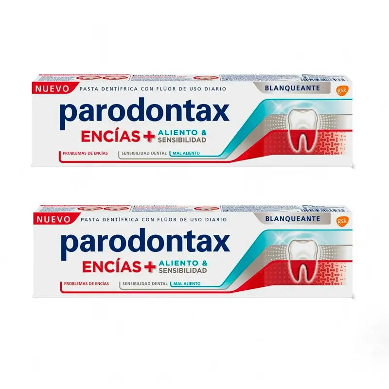 Pasta de dentes Parodontax Pack + Hálito e Sensibilidade - Branqueamento , 2 x 75 Ml