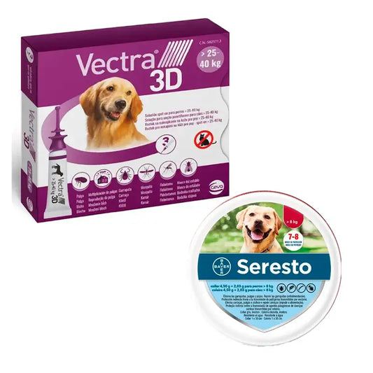 Vectra 3D + 25-40 kg 3 Pipetas + Coleira Seresto Grande, Pack Cães Médios