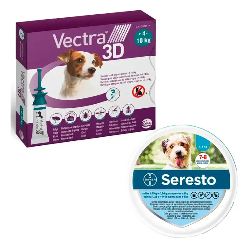 Vectra 3D 4-10 kg + 3 Pipetas + Coleira Seresto Small, Pack Cães Pequenos