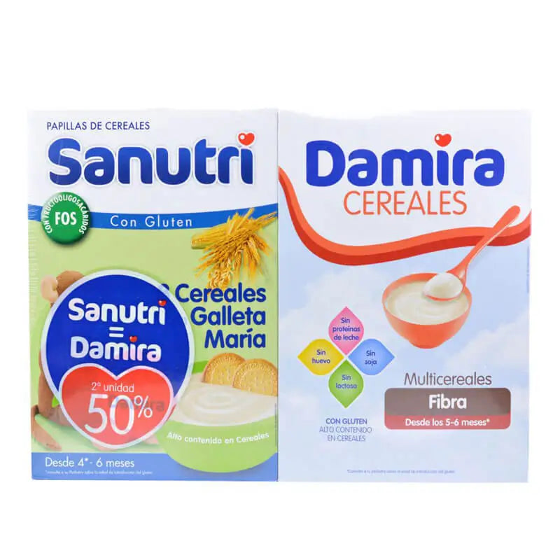 Embalagem Sanutri 8 Cereais com biscoito Maria 600 gr + Damira Multicerals Fibra 600 gr