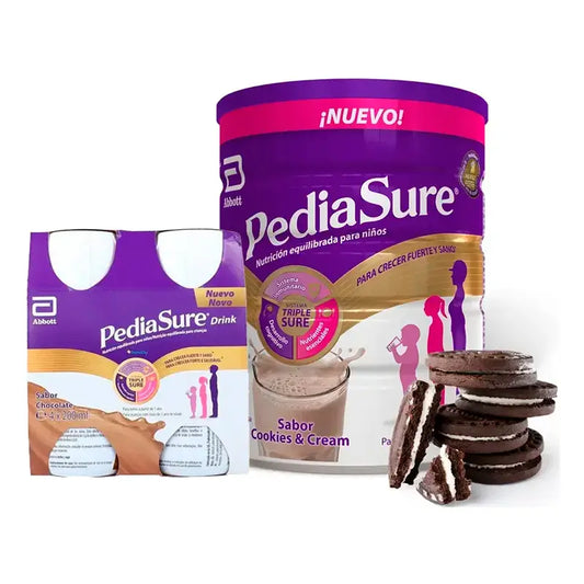 Pediasure Cookies & Cream + Bebida Chocolate Crianças, 850 gr + 4 frascos Chocolate x 220 ml