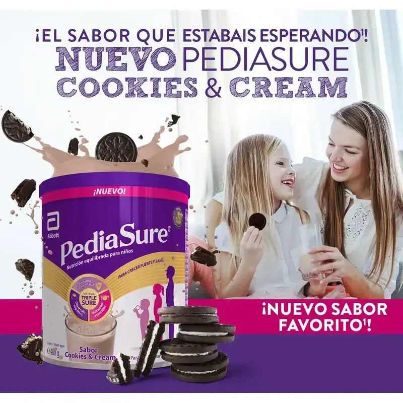 Pediasure Cookies & Cream + Bebida Chocolate Crianças, 850 gr + 4 frascos Chocolate x 220 ml