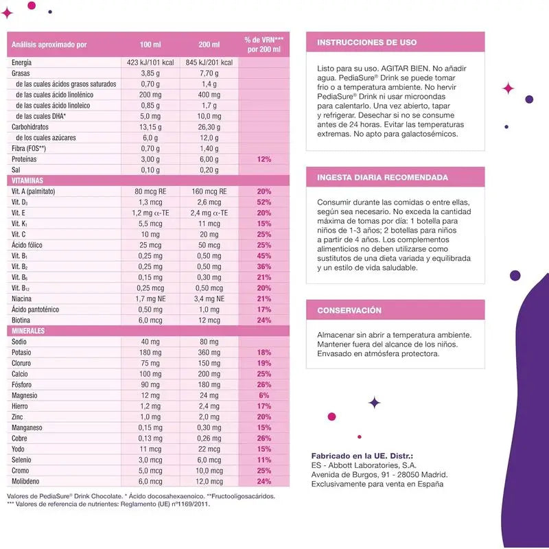 Pediasure Drink Chocolate Crianças, 4 frascos x 220 ml