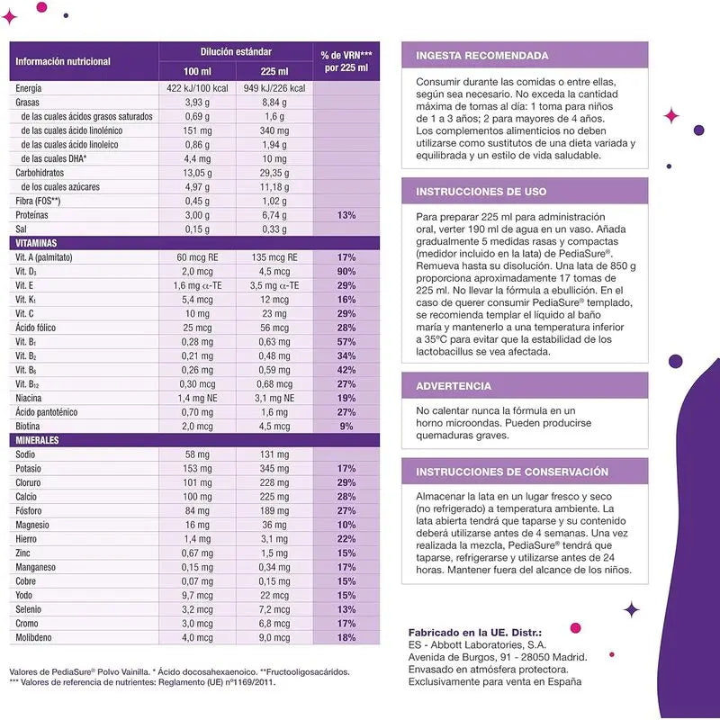Pediasure Baunilha Crianças, 400 gramas