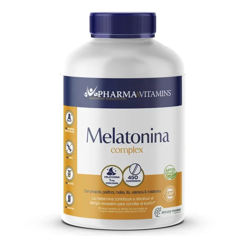 Pharma & Vitamins Melatonina 1 Mg Complex (Adequado para Veganos) , 450 comprimidos