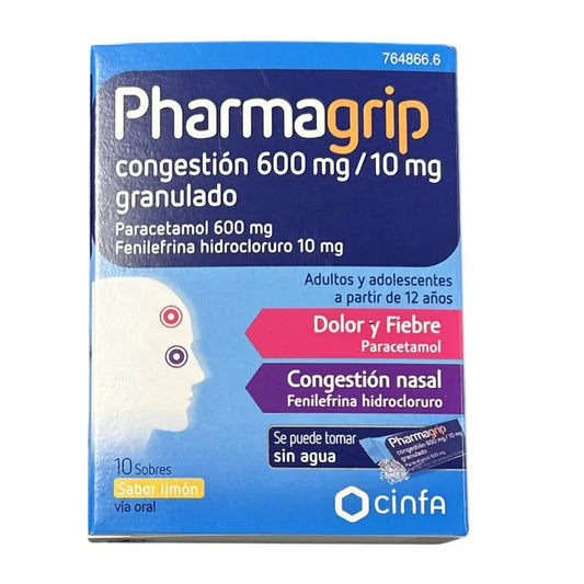 Pharmagrip Congestão 600/10 Mg, 10 saquetas granuladas