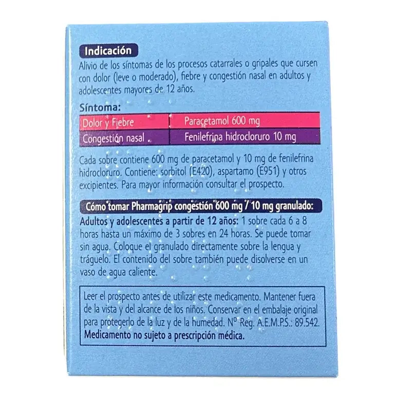 Pharmagrip Congestão 600/10 Mg, 10 saquetas granuladas