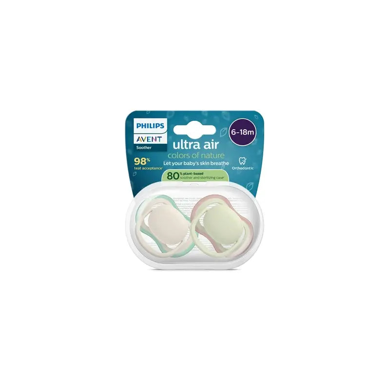 Philips Avent 2 chupetas ultra air colours of nature 6-18m neutro