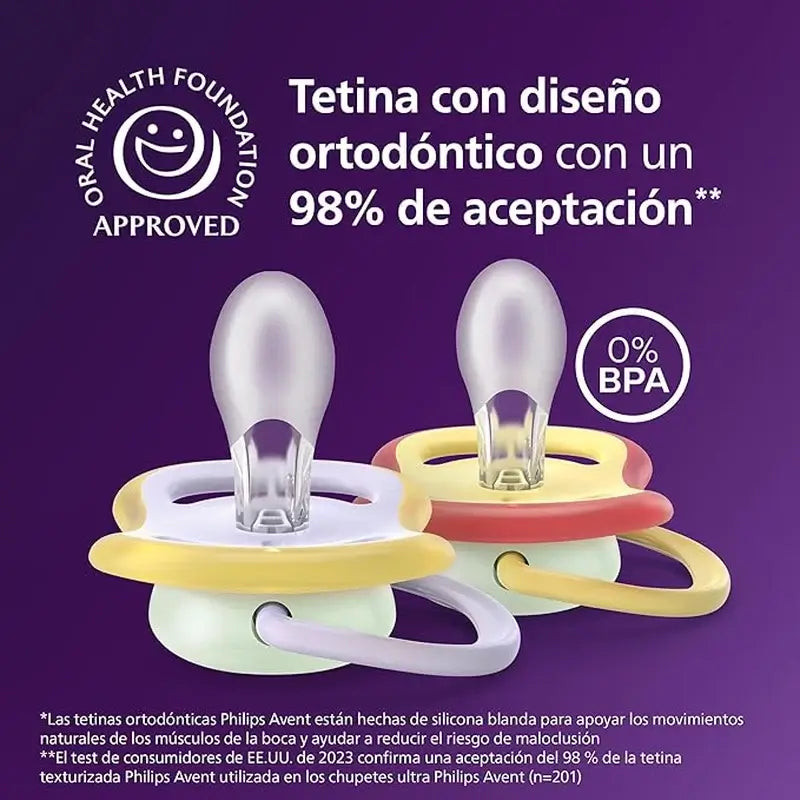 Chupetas de noite Philips Avent 2 ultra air 0-6m bebé menina