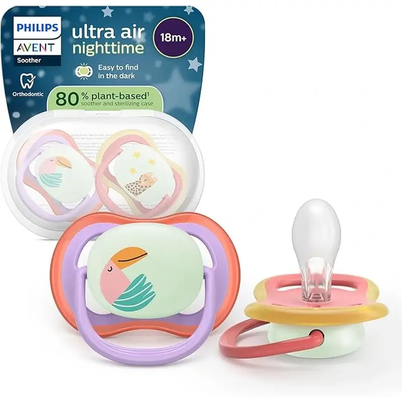 Philips Avent 2 chupetas ultra air night-time +18m bebé menina