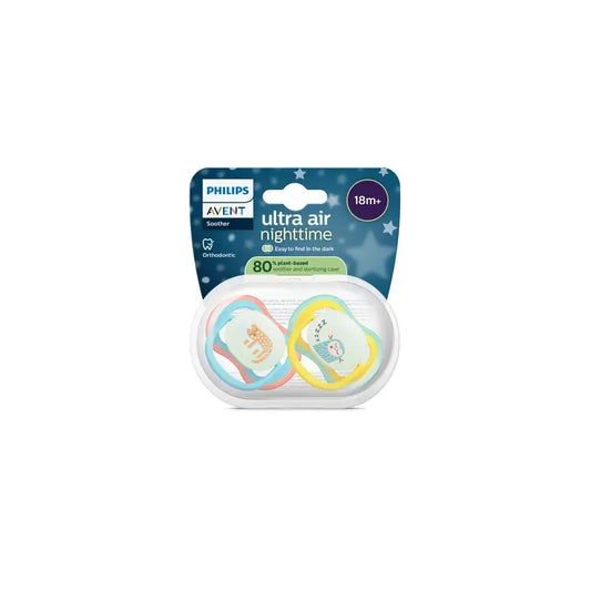 Philips Avent 2 chupetas ultra air night-time +18m bebé menino