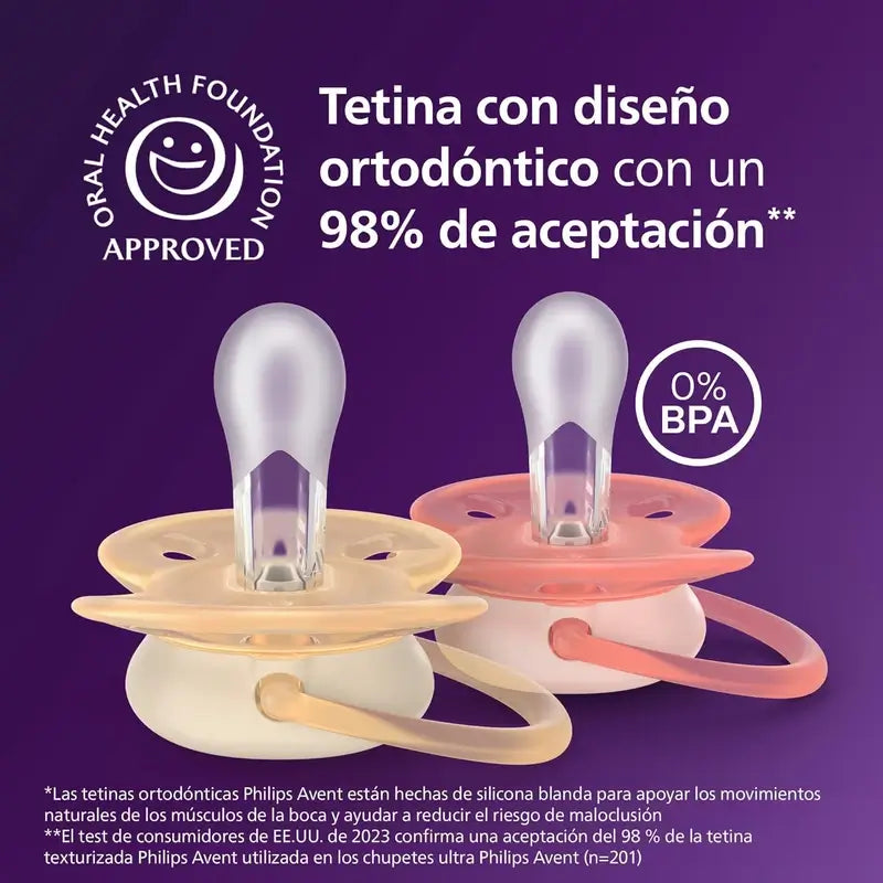 Philips Avent 2 chupetas ultra macias 0-6m bebé menina