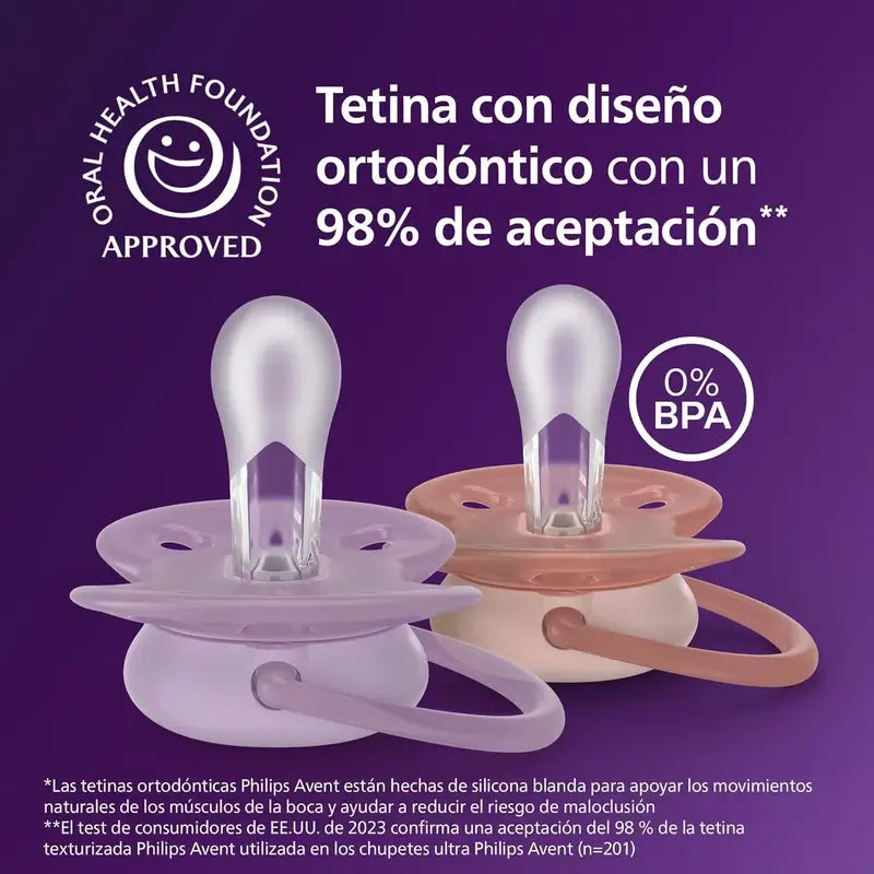 Chupetas Philips Avent 2 ultra macias 6-18m bebé menina