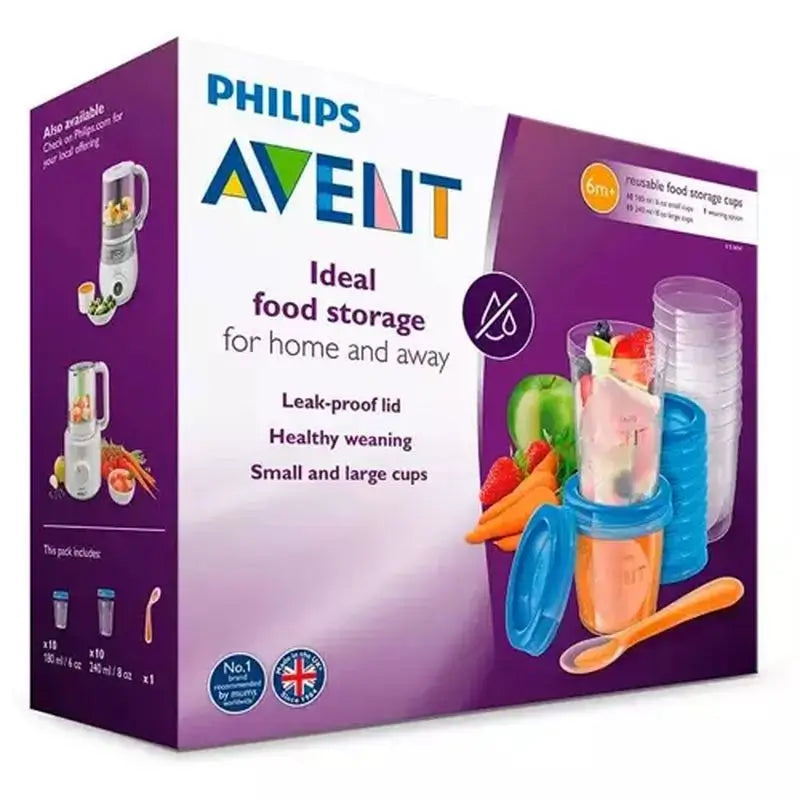 Conjunto de Avent 10 Vía 180 ml + 10 Vía 240 ml + 20 Tampas + 1 Colher + 1 Livreto de Receita Scf721/20