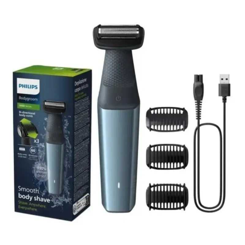 Aparador de pêlos íntimos e corporais Philips Bodygroom Series 3000 à prova de água Azul
