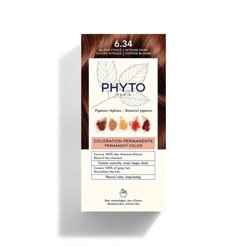 Phyto Colouring 6.34 Louro Escuro Cobre - Kit de coloração permanente, 110 ml
