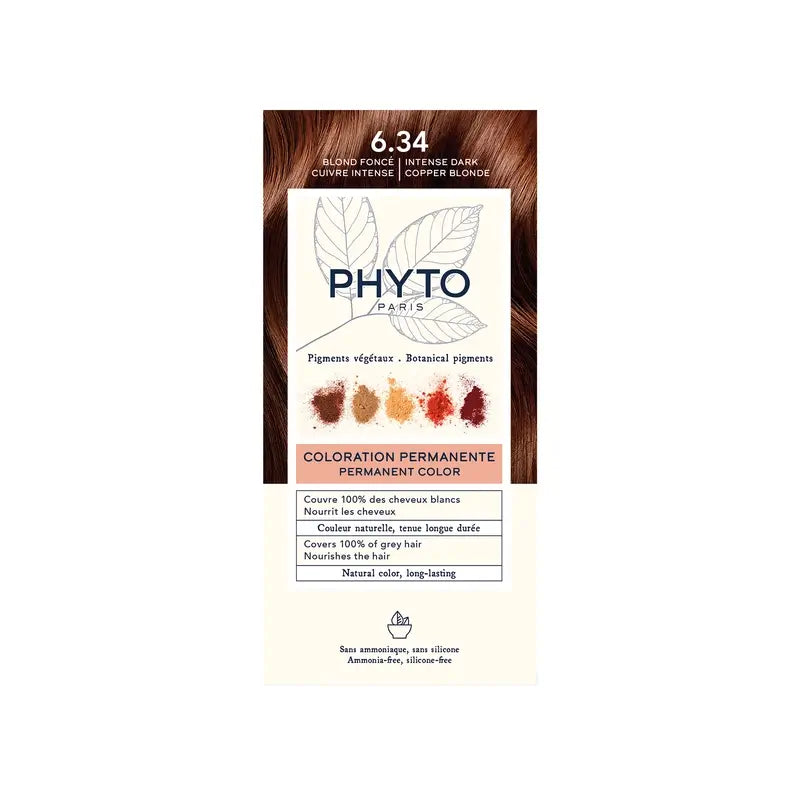 Phyto Colouring 6.34 Louro Escuro Cobre - Kit de coloração permanente, 110 ml