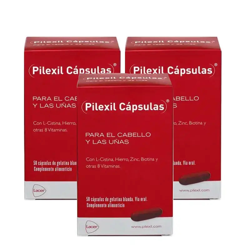 Pilexil cápsulas, embalagem 3 x 50 cápsulas.