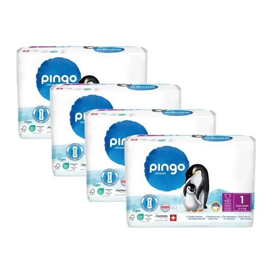 Fraldas Ecológicas Pingo Tamanho 1 (2-5 Kg), 4X27 unidades