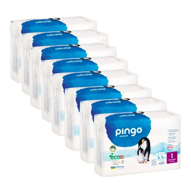Fraldas Ecológicas Pingo New Born Tamanho 1 (2-5 Kg), 8X27 unidades