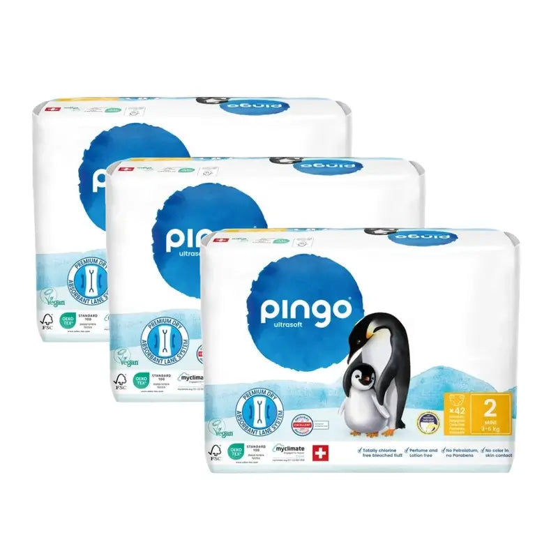 Fraldas Ecológicas Pingo Tamanho 2 (3-6 Kg), 3X42 unidades