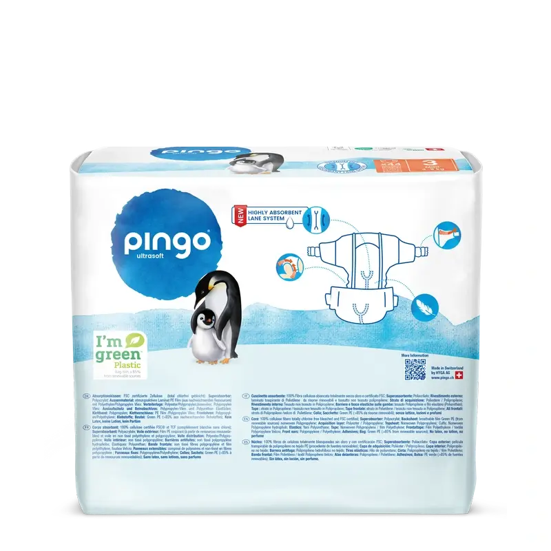 Fraldas Ecológicas Pingo Tamanho 3 (4-9 Kg), 44 unidades