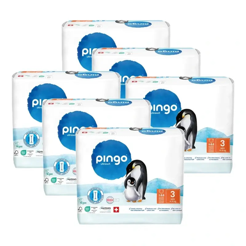 Fraldas Ecológicas Pingo Tamanho 3 (4-9 Kg), 6X44 unidades