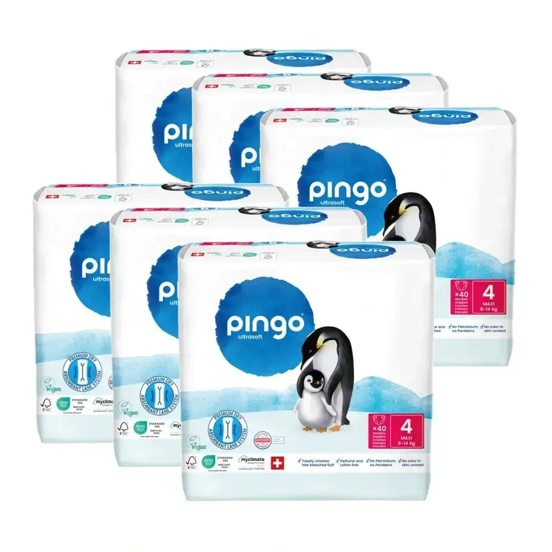 Fraldas Ecológicas Pingo Tamanho 4 (8-14 Kg), 6X40 unidades